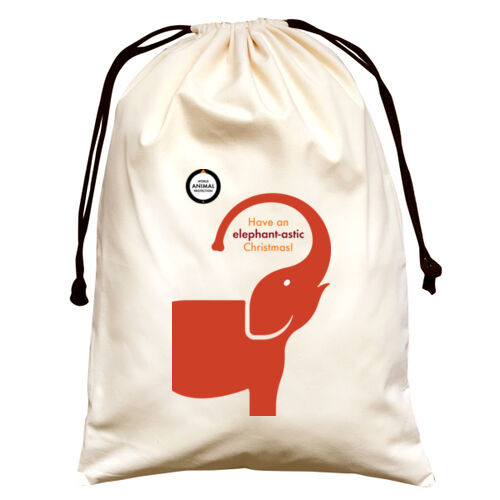 Large Natural Canvas Santa Sack: Have an elephant-astic Christmas! Thumbnail