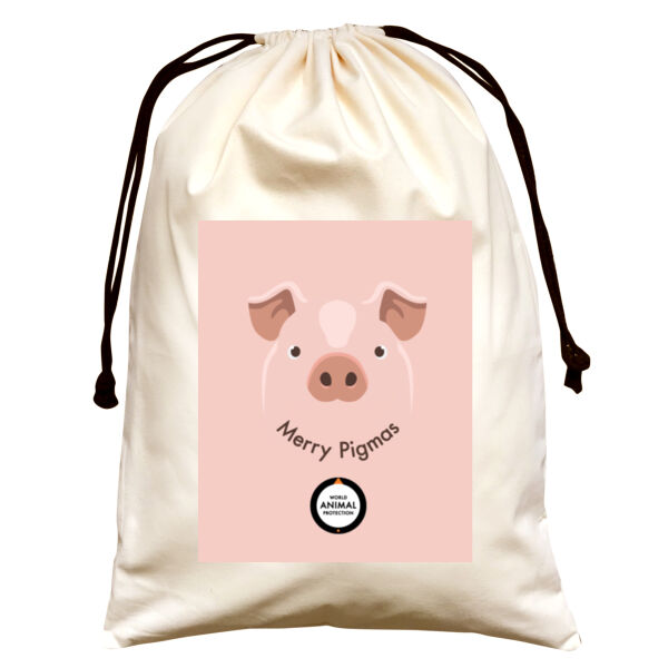 Large Natural Canvas Santa Sack: Merry Pigmas Thumbnail